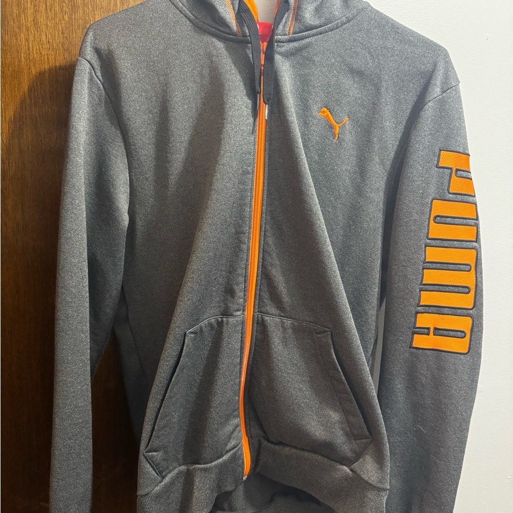 Puma Gray and Orange Zip-Up Hoodie